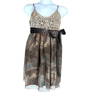 VTG KLD Signature y2k Large brown Velvet satin paisley babydoll mini dress USA
